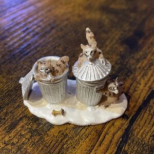 Retired Lemax Christmas Village Figurines Raccoons Eating Trash Cans Dept 56‎